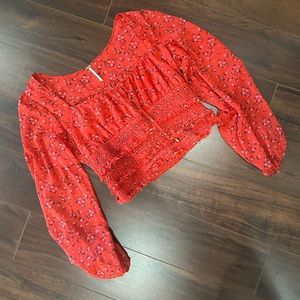 Free people red floral crop top